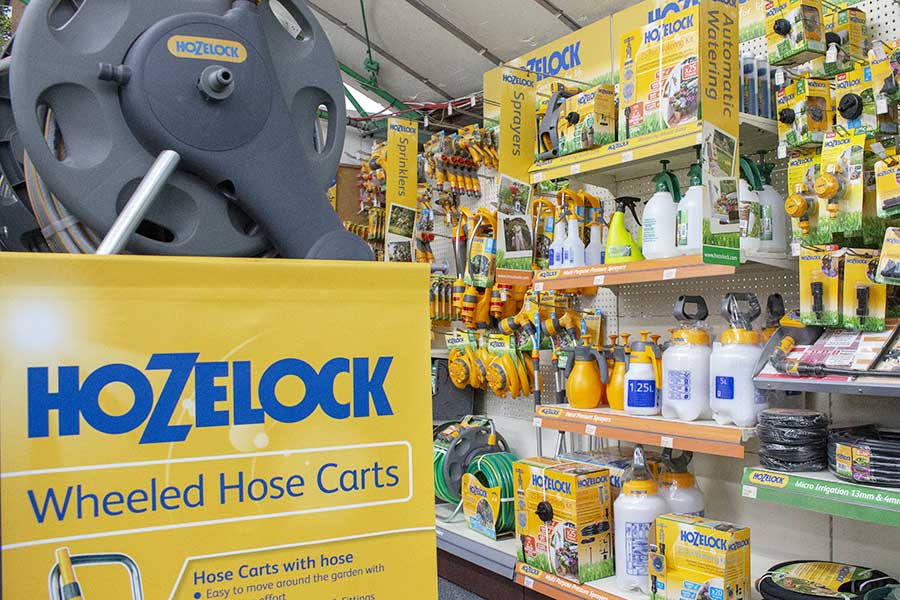 Wide range of garden watering products from Hozelock on display at Oxford Garden Centre